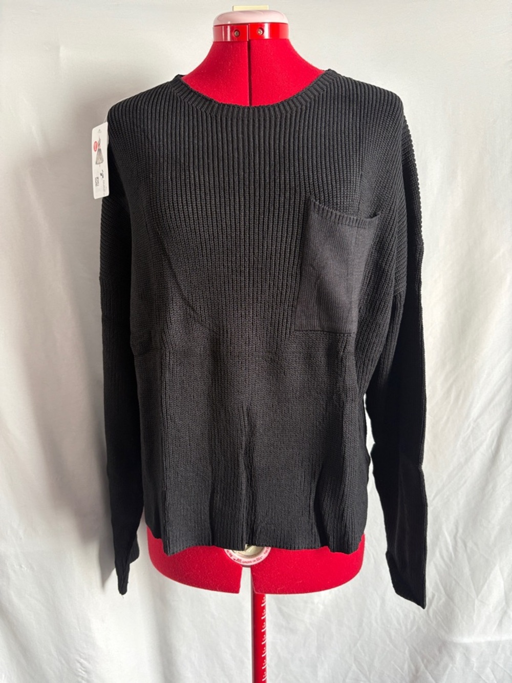 Women's Black Crewneck Knit Sweater with Pocket